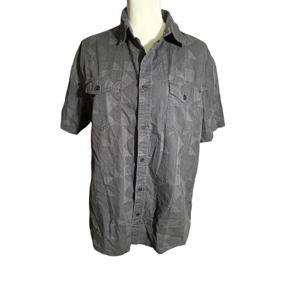 Rock & Republic Gray Dot Geometric Print Short Sleeve Button Shirt Size Large